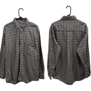 Vintage 90s Woolrich Black Cream Plaid Button Down Flannel Shirt Rustic Heritage